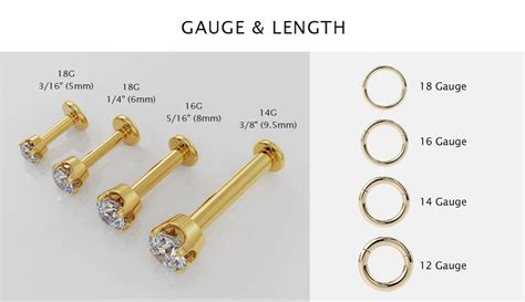 nose ring stud size chart|nose stud length chart.